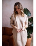 Smooth bauble dress with pockets, beige FI682 - Online store - Boutique